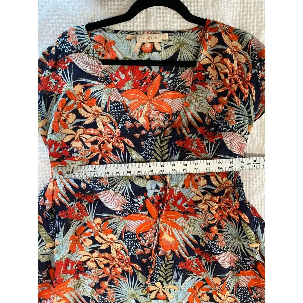 TORY BURCH SWIM COVERUP XS S CAFTAN CALATHEA SHORT MINI SWIM 100% COTTON TIE